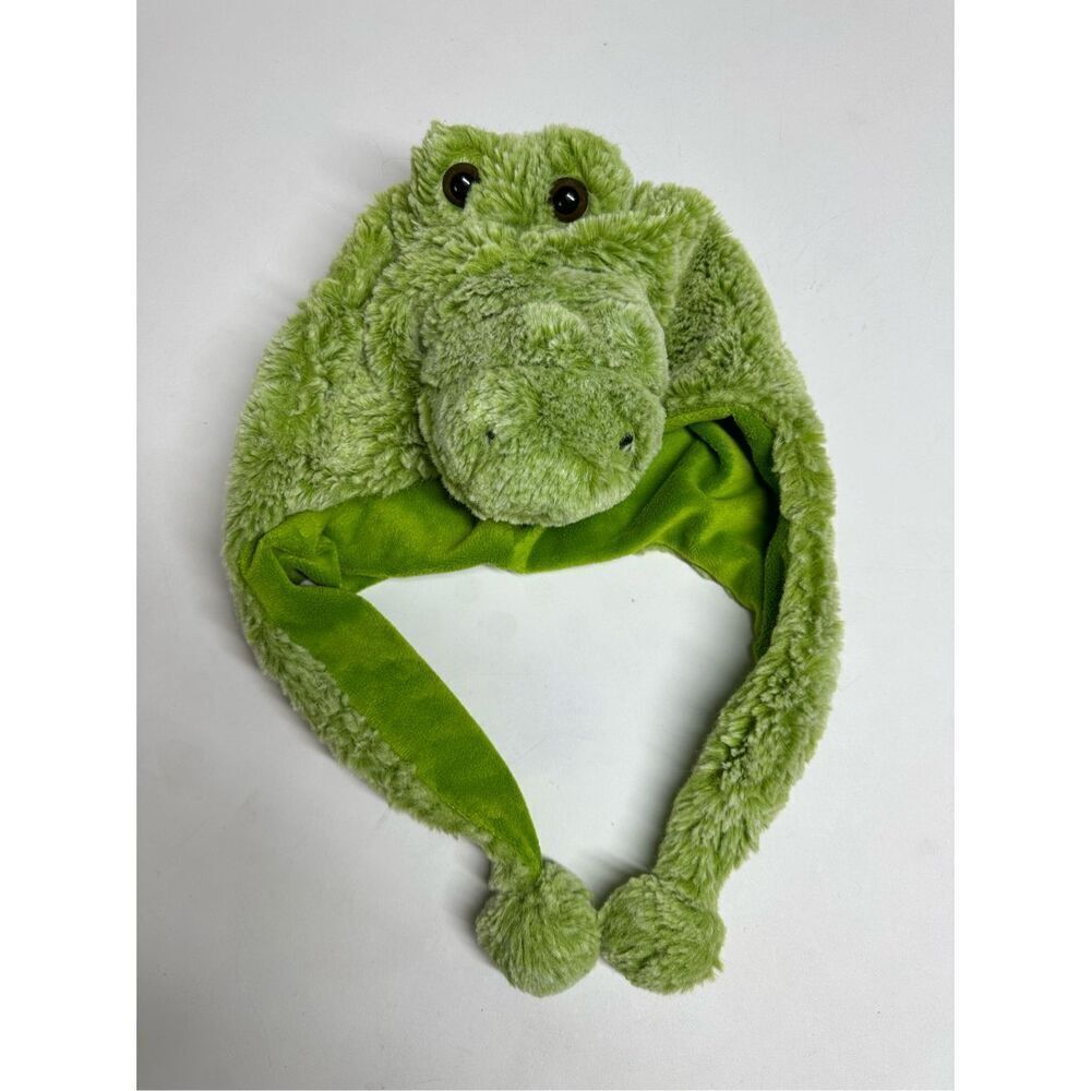 Dollibu Plush Green Alligator Hat Cap With Ear Flaps Super Soft Warm One Size